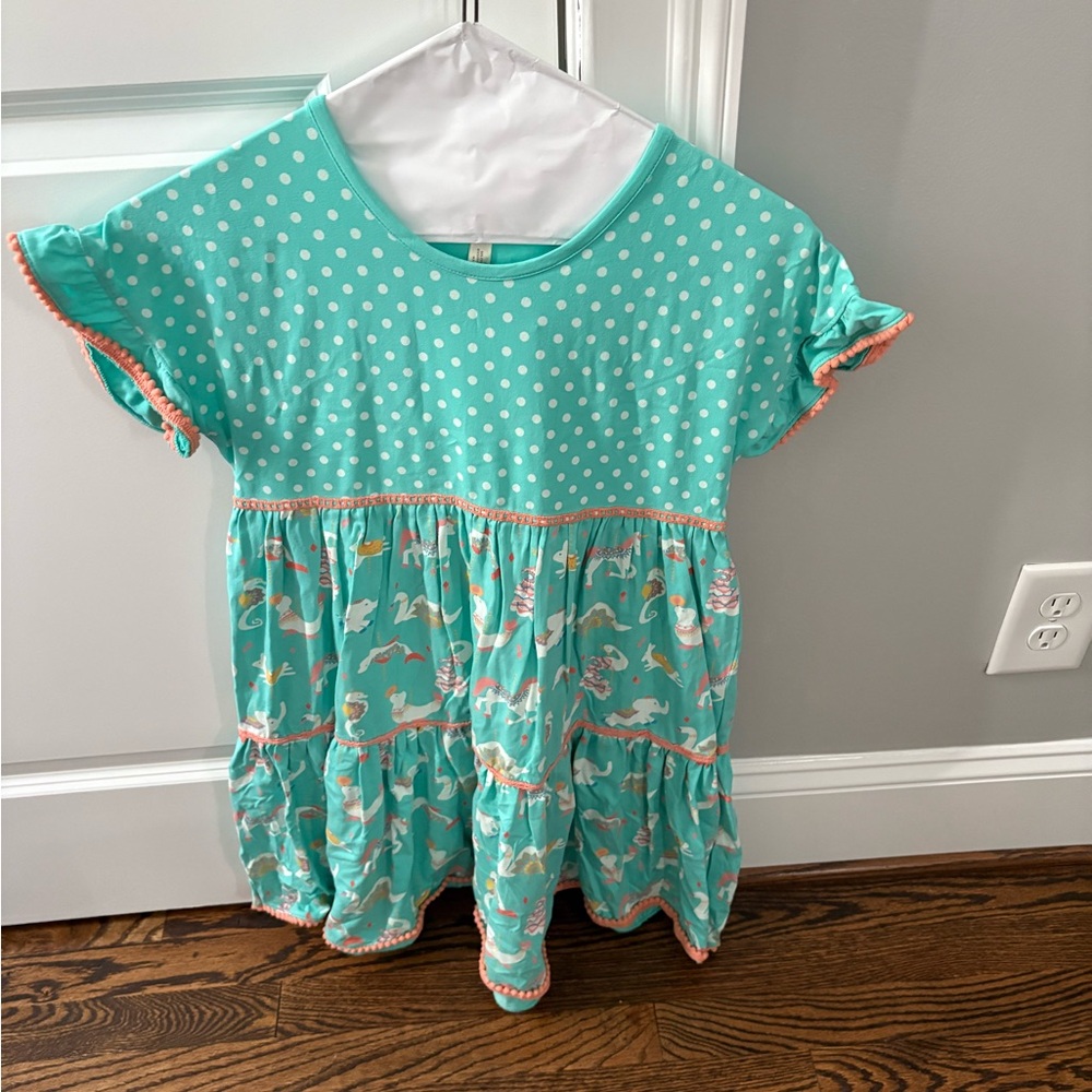 Matilda Jane Aqua Polka Dot Circus Animal Dress - Size 12